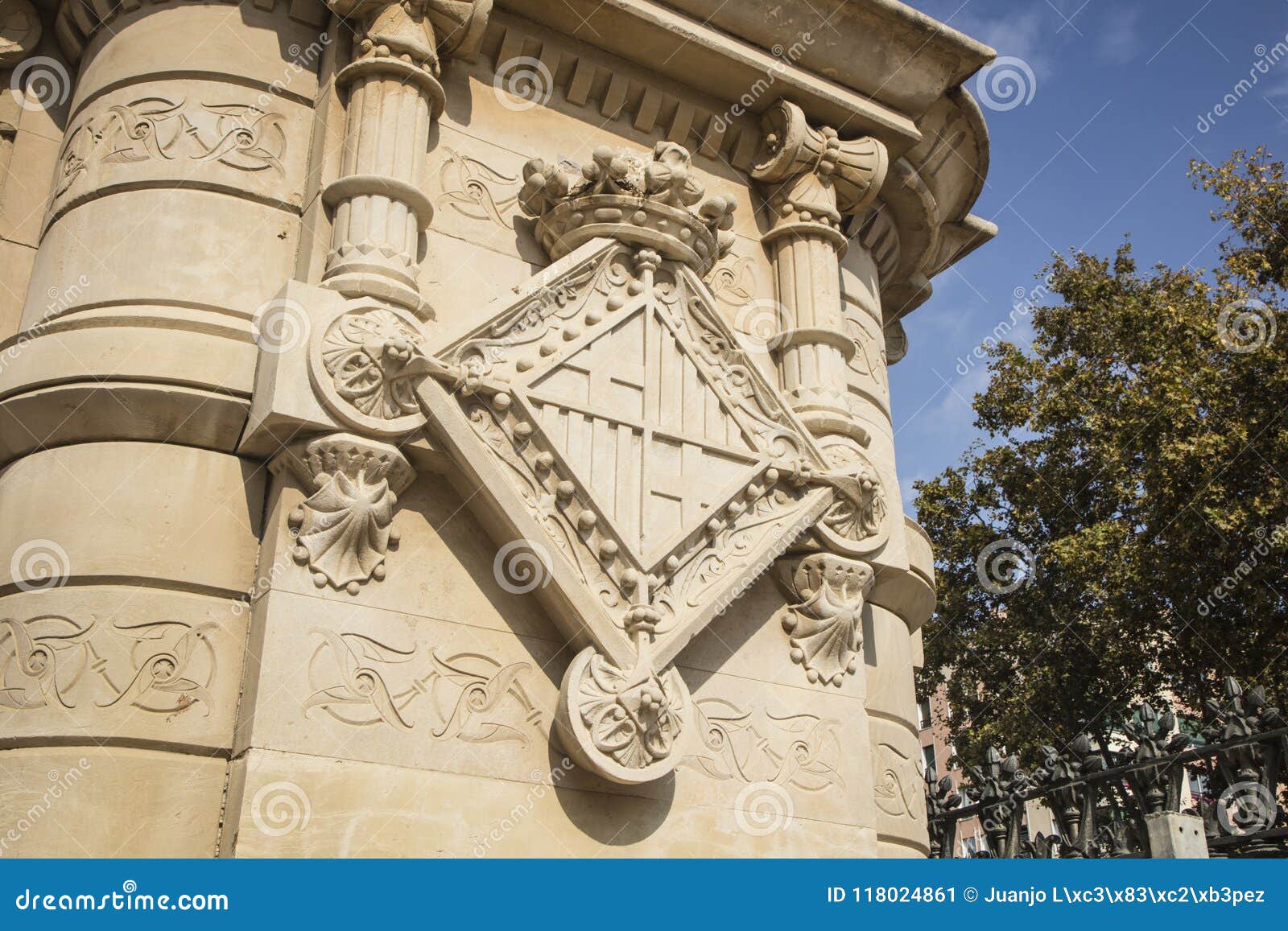 Emblem Coat Of Arms Of City Of Barcelona Carved On Stone Stock Image