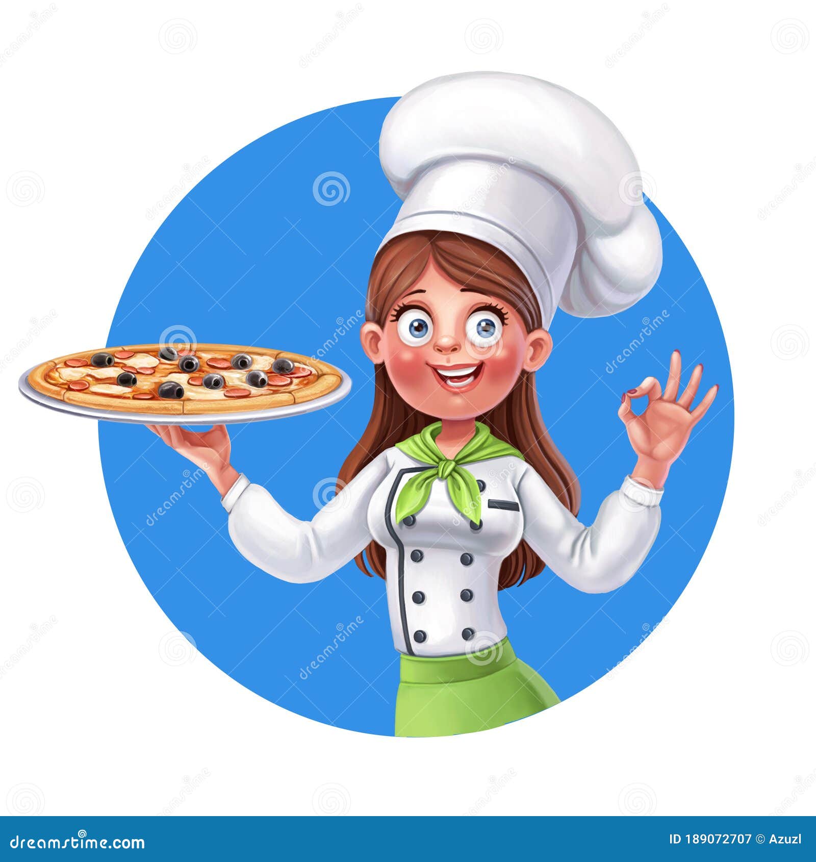 Emblem with Cute Cartoon Girl Cook Holds in Her Hand a Big Dish with ...