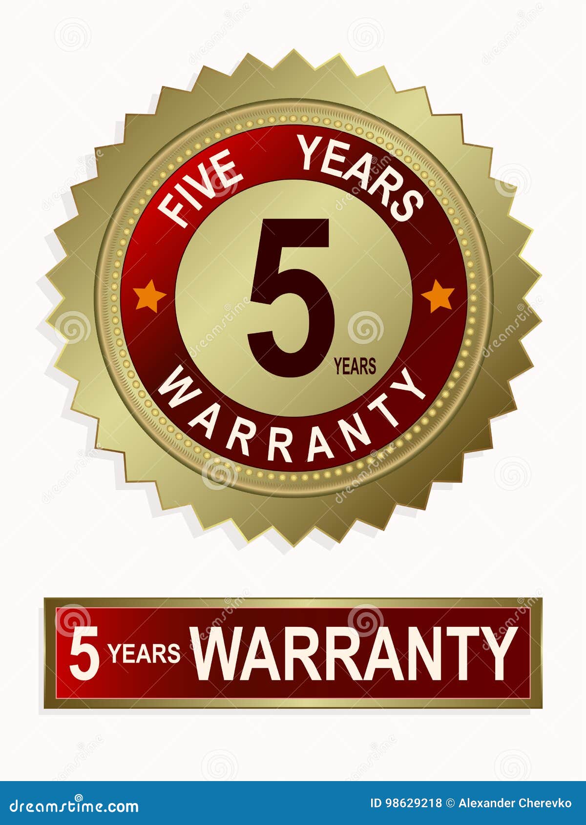 Emblem of Gold Color with Text of Fiveyear Guarantee Stock Vector