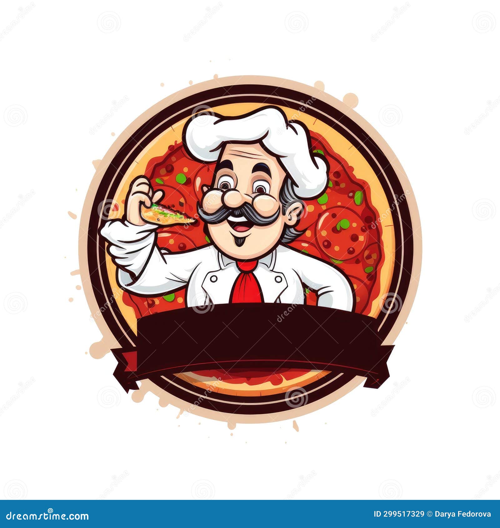 Emblem of Man with Pizza on White Background. Logo Stock Illustration