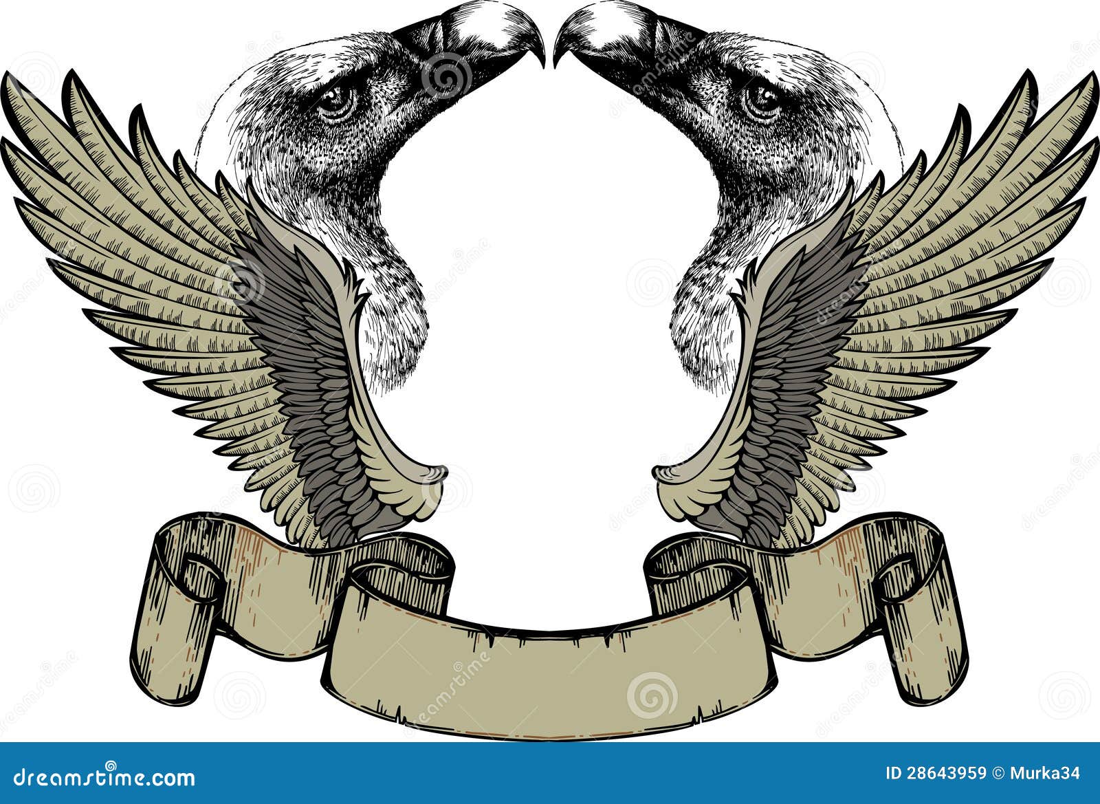 Emblem with Wings and Griffin, Hand Drawing. Stock Vector