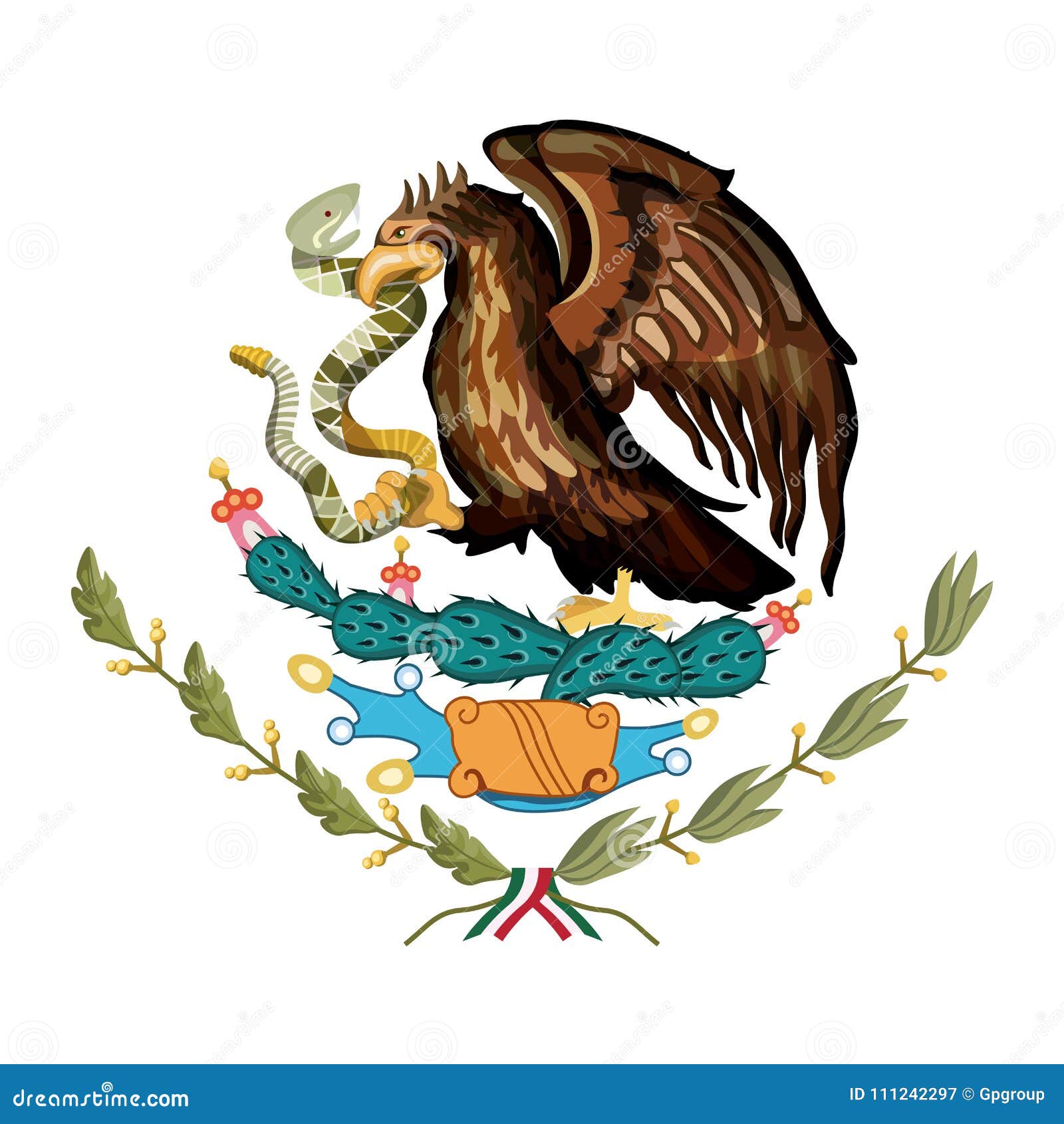 Emblema De La Bandera Mexicana De La Silueta Colorida Del águila Con La  Serpiente De Cascabel En Pico Sobre La Planta Del Cactus Ilustración del  Vector - Ilustración de norte, forma: 111242297