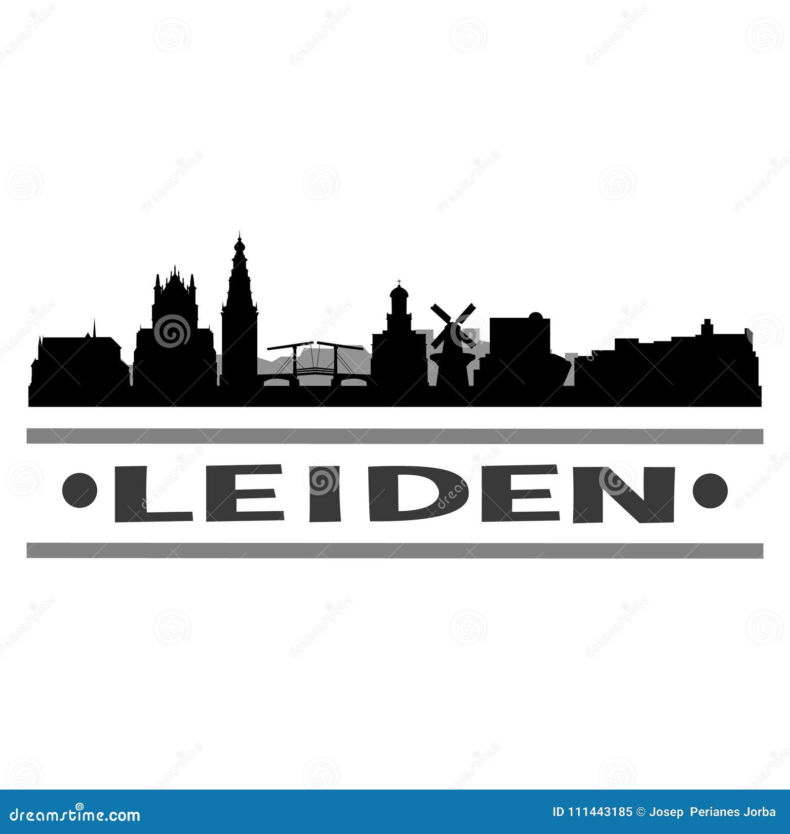leiden netherlands icon  art  skyline flat city silhouette editable template