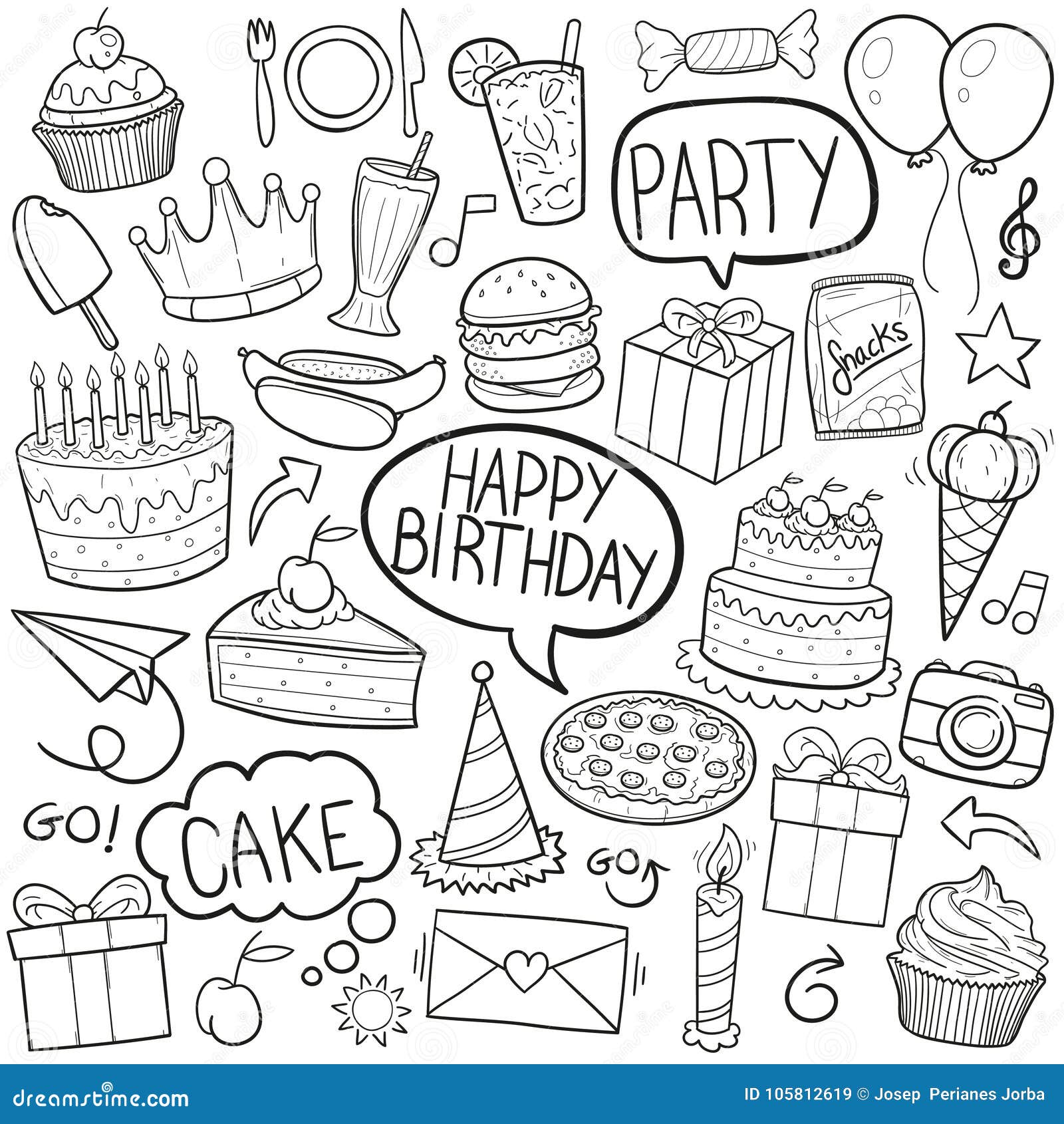 Happy Birthday Party Traditional Doodle Icons Sketch Hand Made Design  Vector Stock Vector  Illustration of birthday hand 105812619