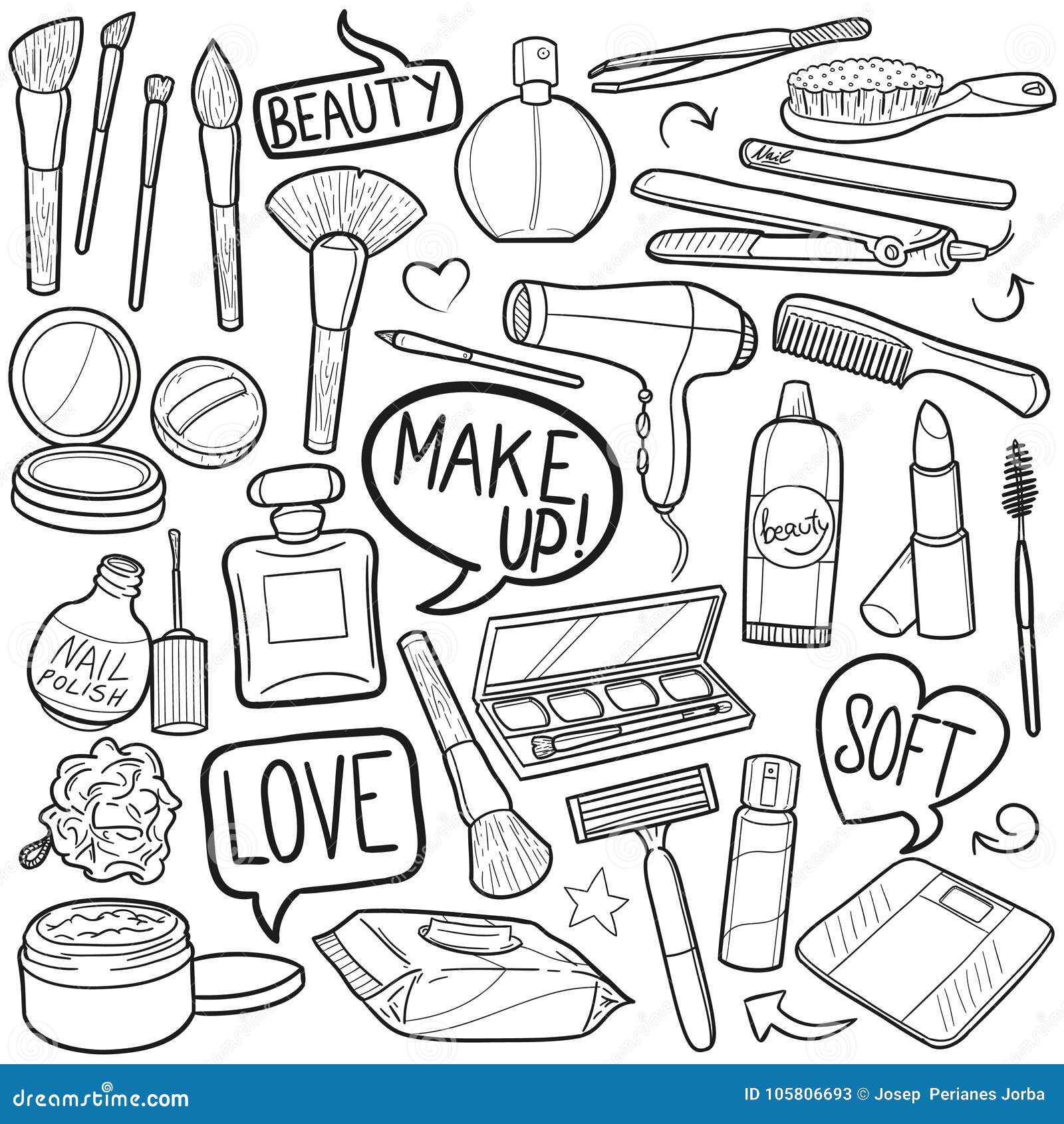 Make Up Traditional Doodle Icons Sketch Hand Made Design Vector Stock 