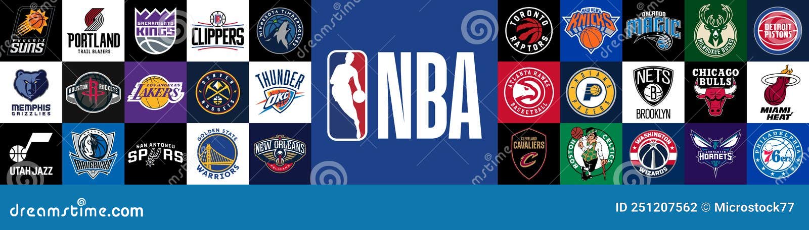 Logo of All National Basketball Association Teams. Editorial