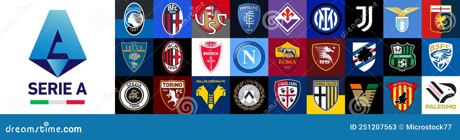 Vector set of 100 Italian football club's logos including Serie A, Serie B  and Serie C vector de Stock