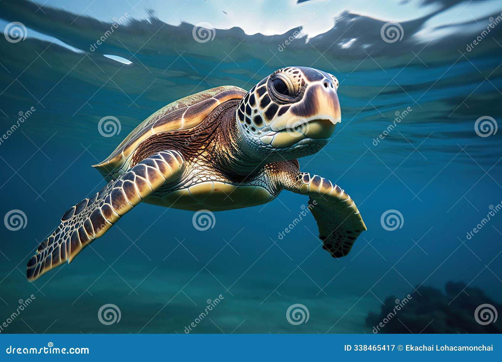 embracing world oceans day a majestic turtle gliding through the ocean depths. created with generative ai