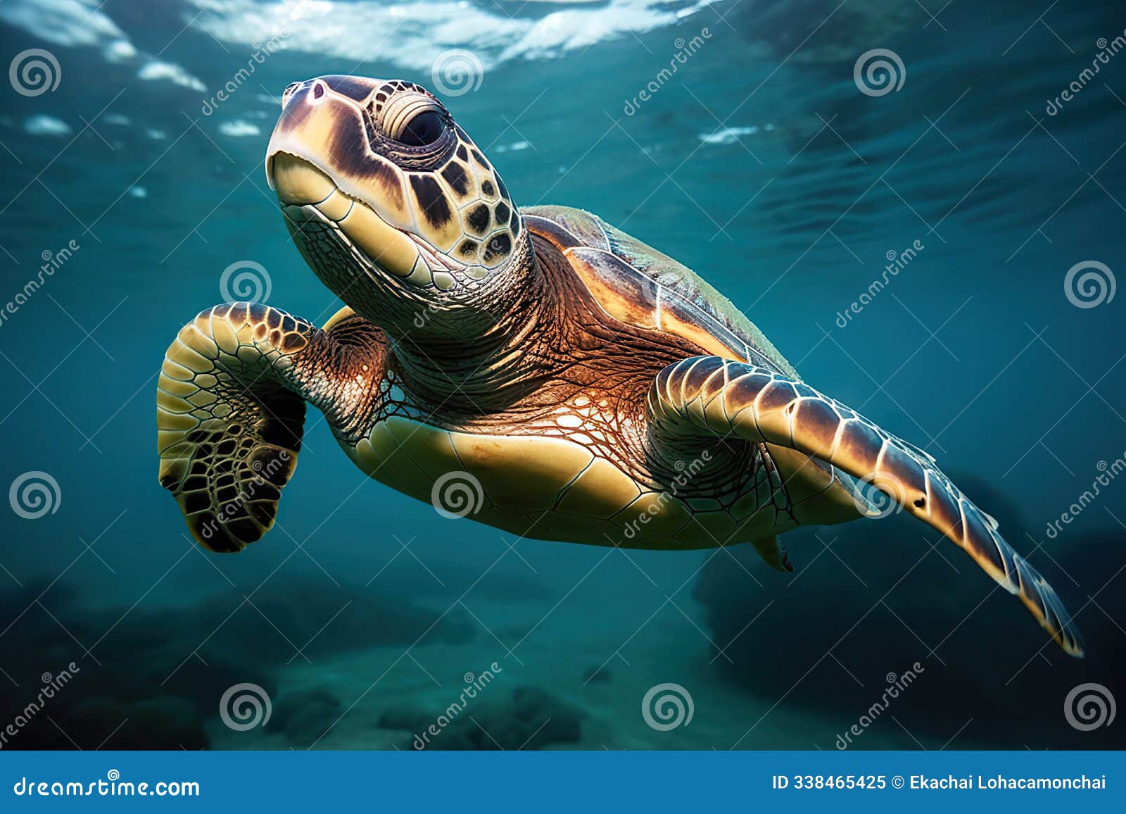 embracing world oceans day a majestic turtle gliding through the ocean depths. created with generative ai