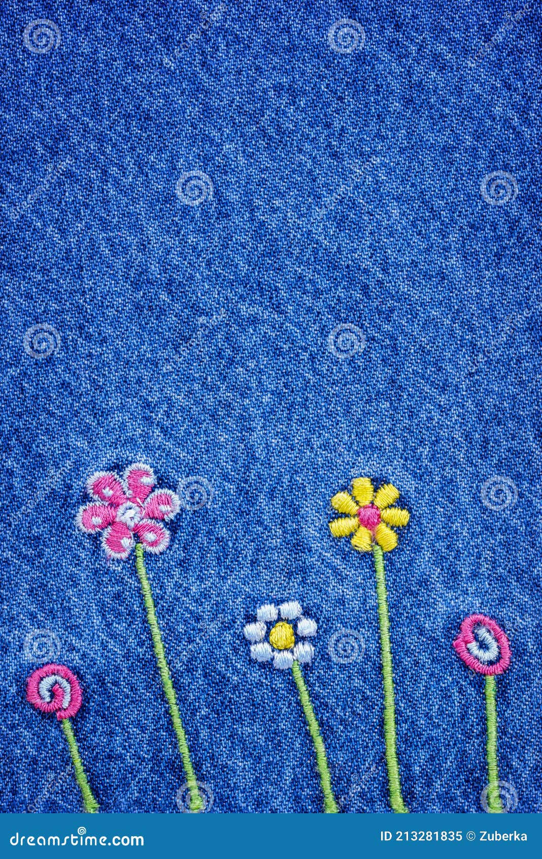 Embroidered 5 Flowers on Jeans Stock Image - Image of jeans, yellow ...