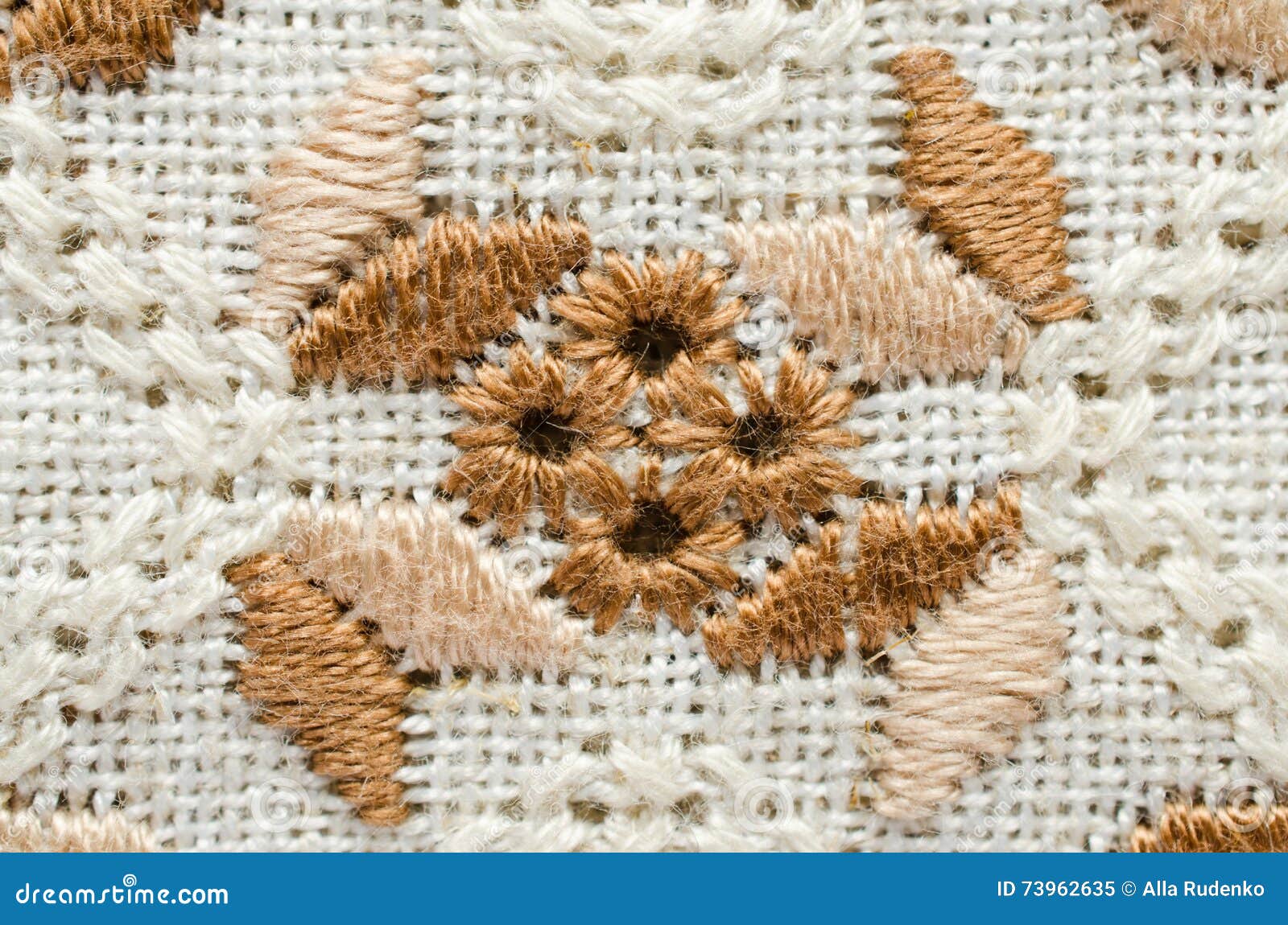 Download Embroidered Fragment On Flax By Cotton Threads. Macro Embroidery Texture Flat Stitch. Embroidery ...
