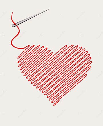 Embroidered Heart with a Needle Thread Stock Vector - Illustration of ...