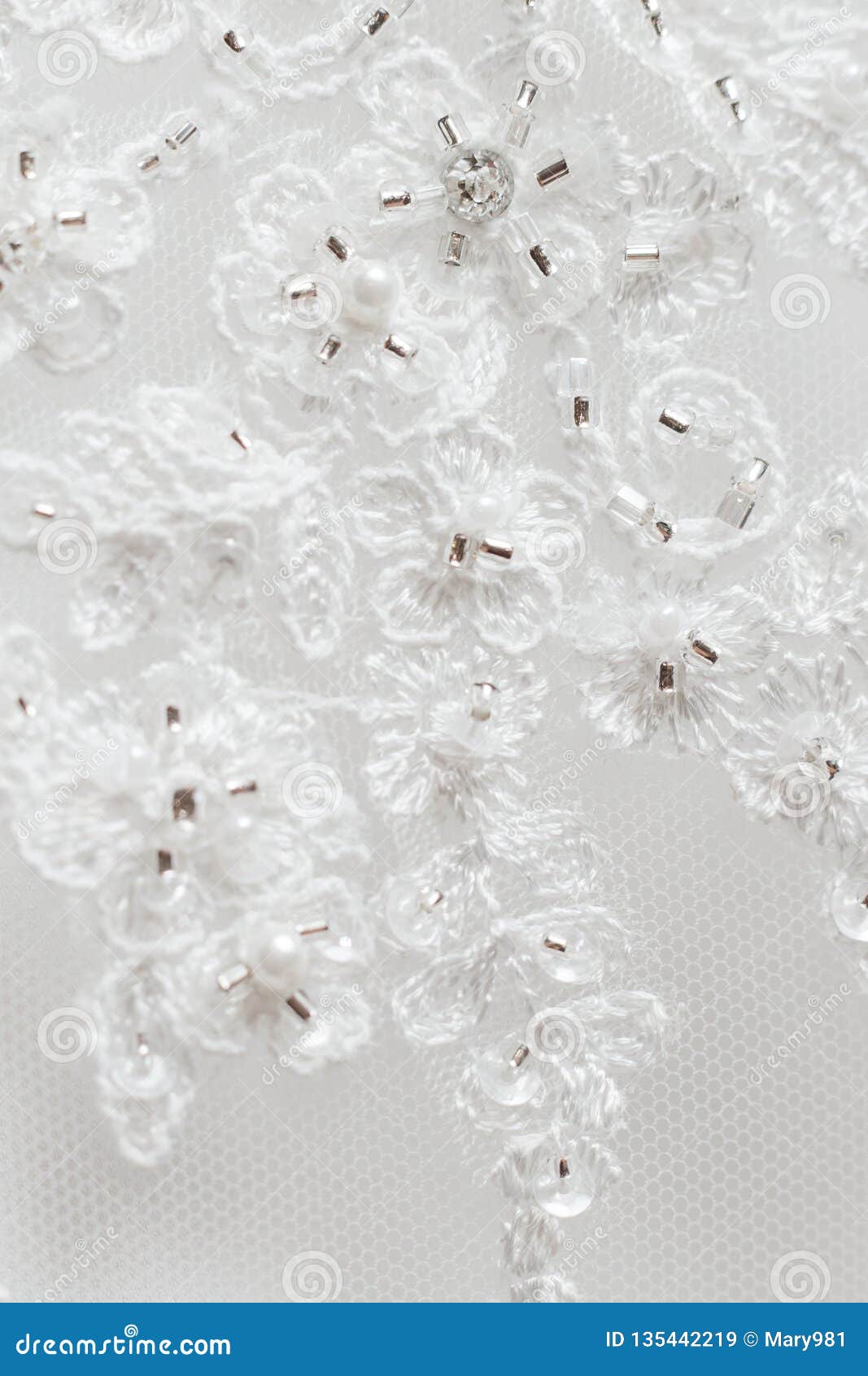 Embroidery and Beadwork Close Up of White Ballgown Wedding Dress Stock ...