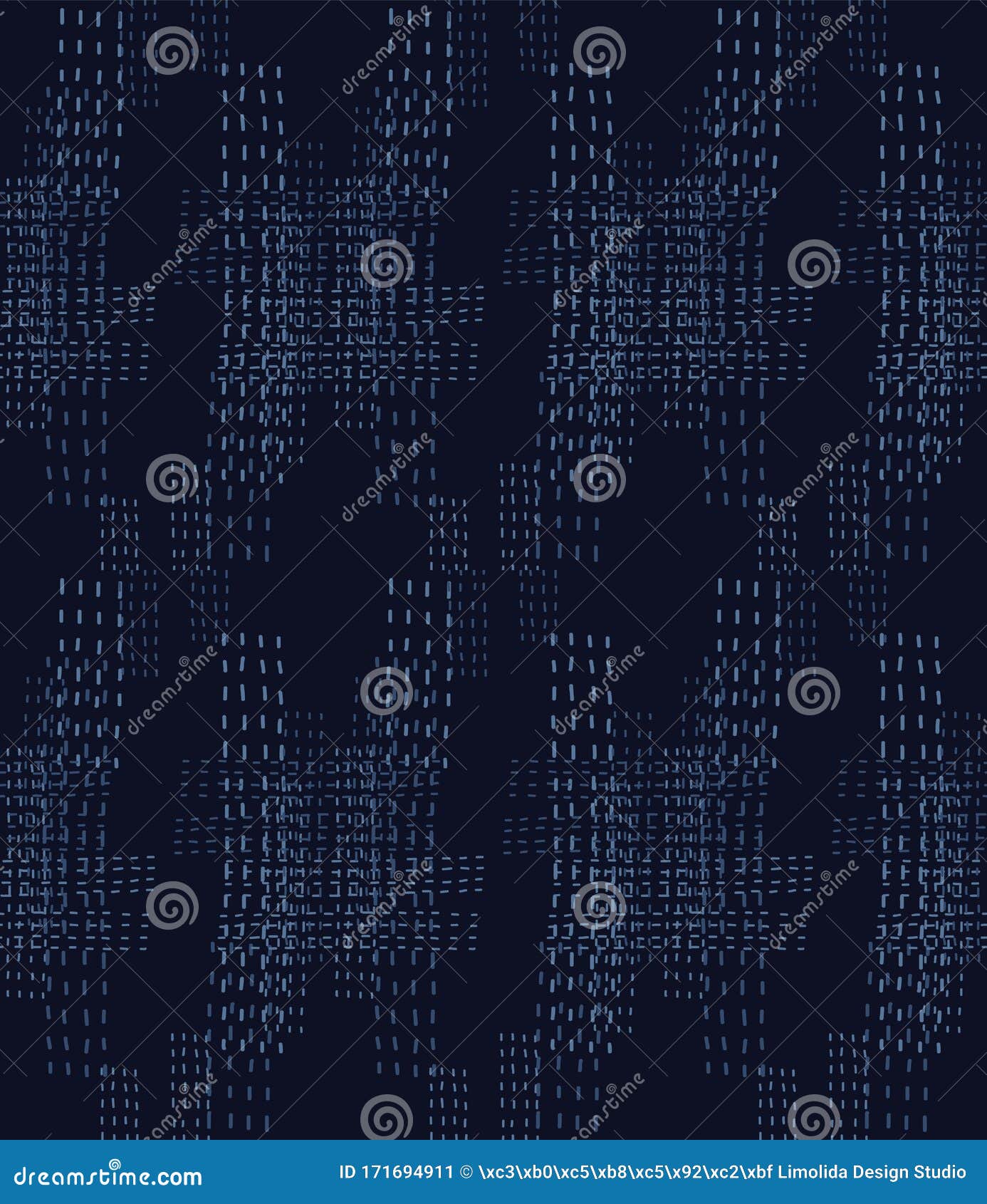 embroidery boro patch kantha  pattern. asian needlework seamless background indigo blue style. sashiko running