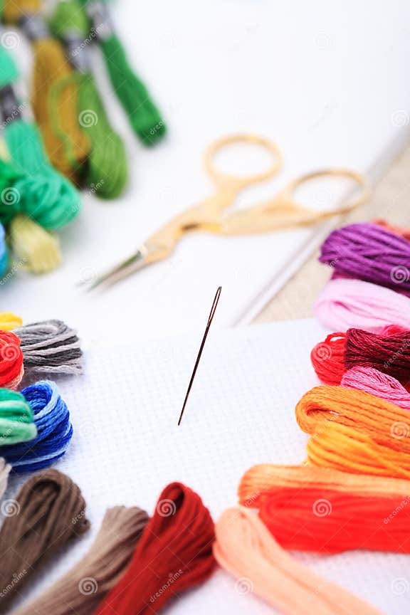Embroidery Floss and Needle Stock Image Image of strands, hobbies