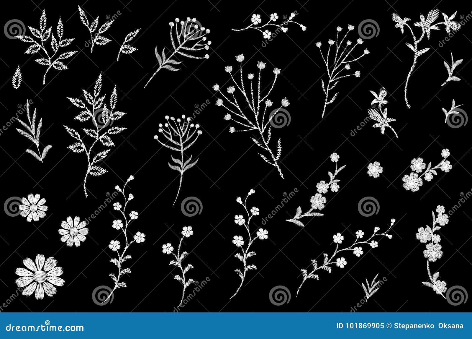 Embroidery Flower Field Herb Collection. Fashion Print ...