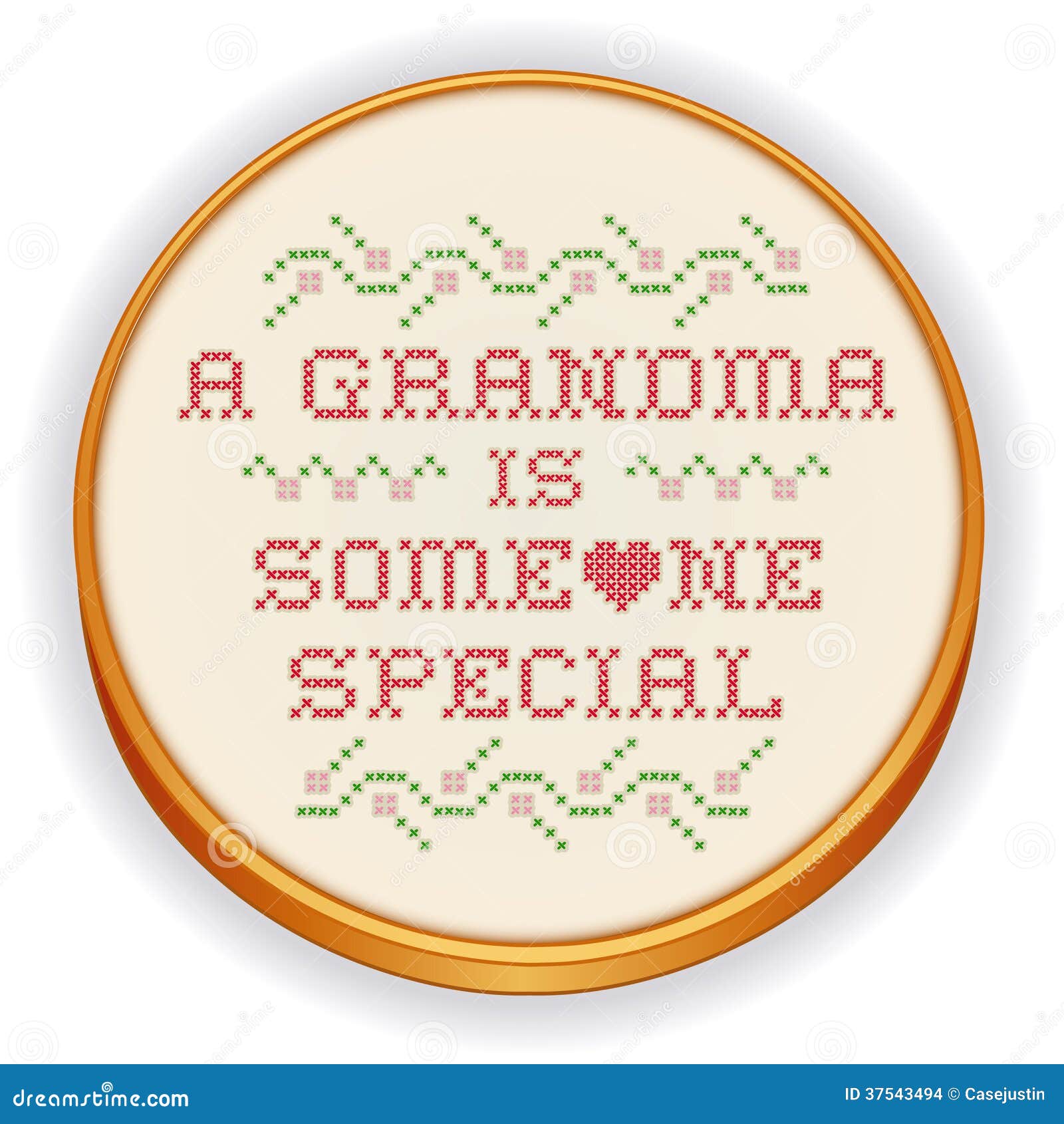Embroidery, Grandma Cross Stitch on Wood Hoop Stock Vector