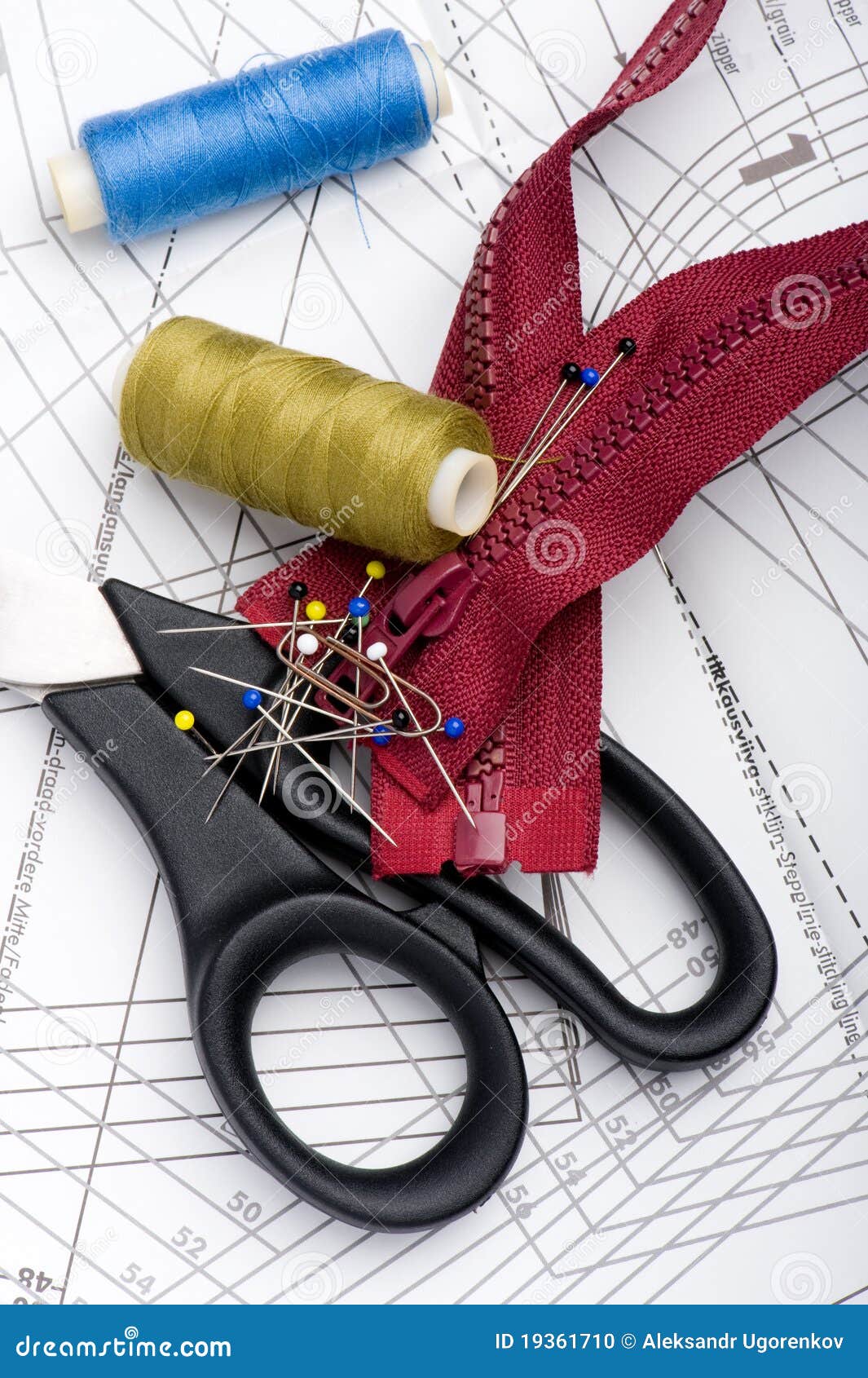 Tailor`s Work Desk. Pattern of Sewing Accessories and Tools on