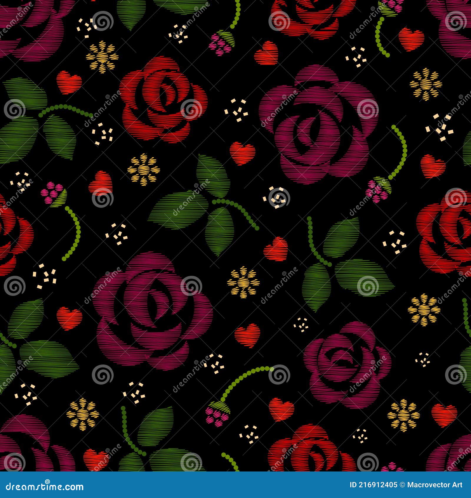 Embroidery Pattern with Roses Flowers Stock Vector Illustration of