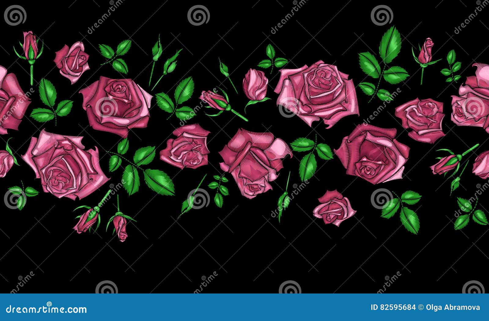Embroidery Pattern with Roses Flowers. Stock Vector Illustration of