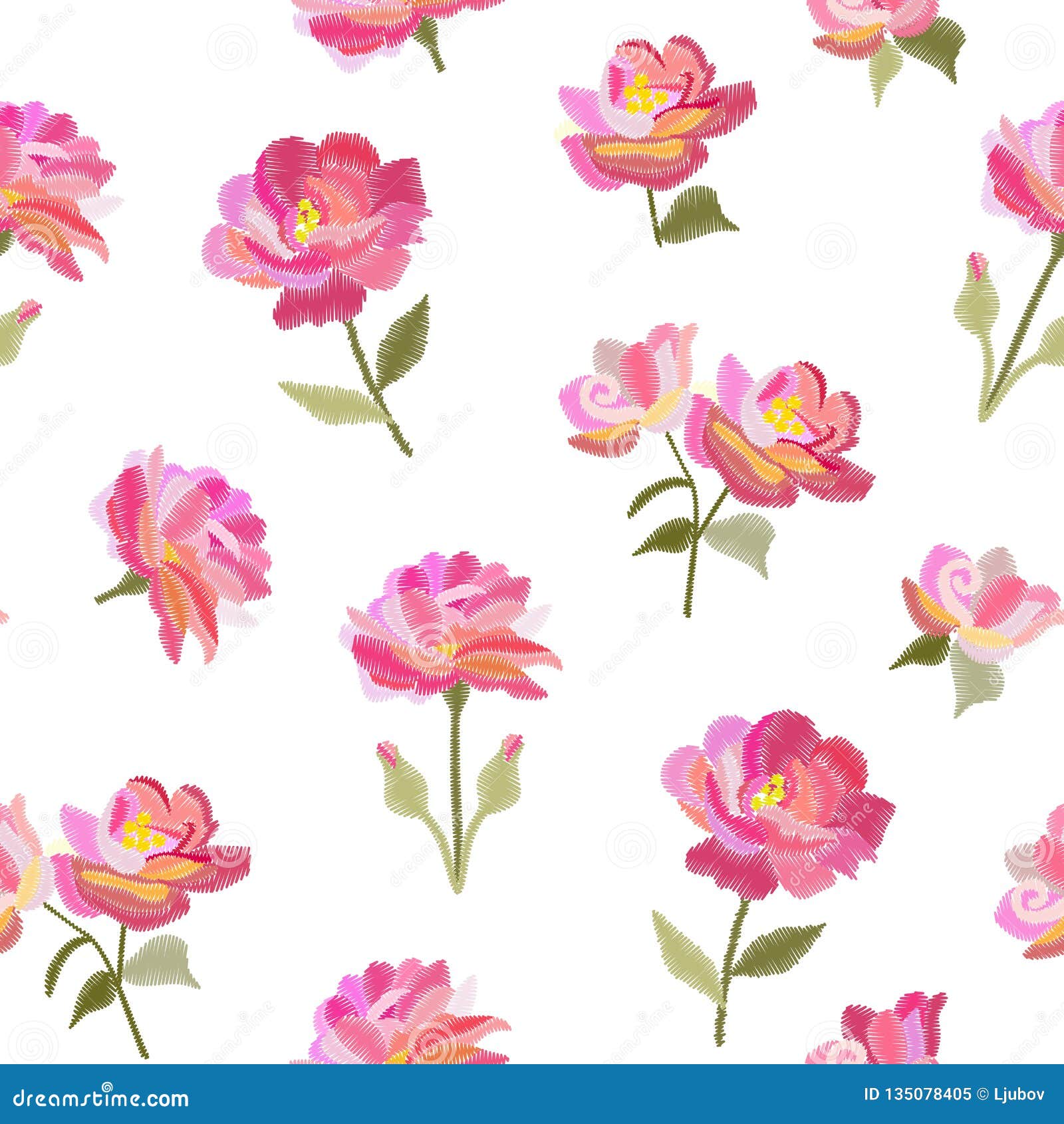 White And Pink Roses Embroidery Template For Design Of Clothes