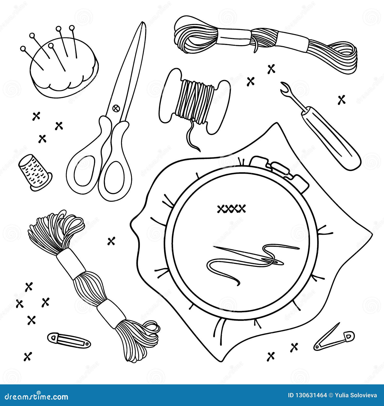 Premium Vector  Set of hand drawn embroidery accessories equipment
