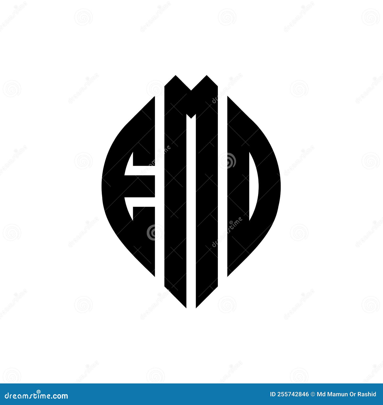 emd circle letter logo  with circle and ellipse . emd ellipse letters with typographic style. the three initials form a