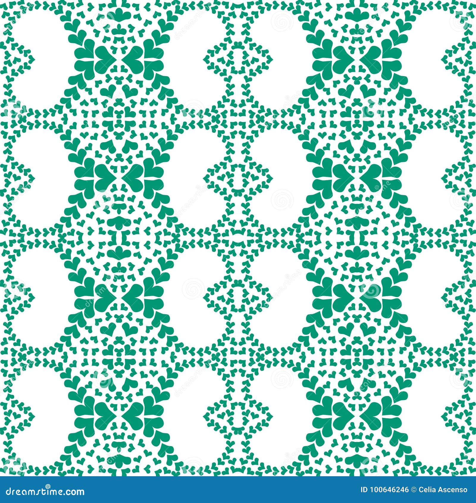 Emerald Green Victorian Hearts Seamless Pattern Stock Illustration
