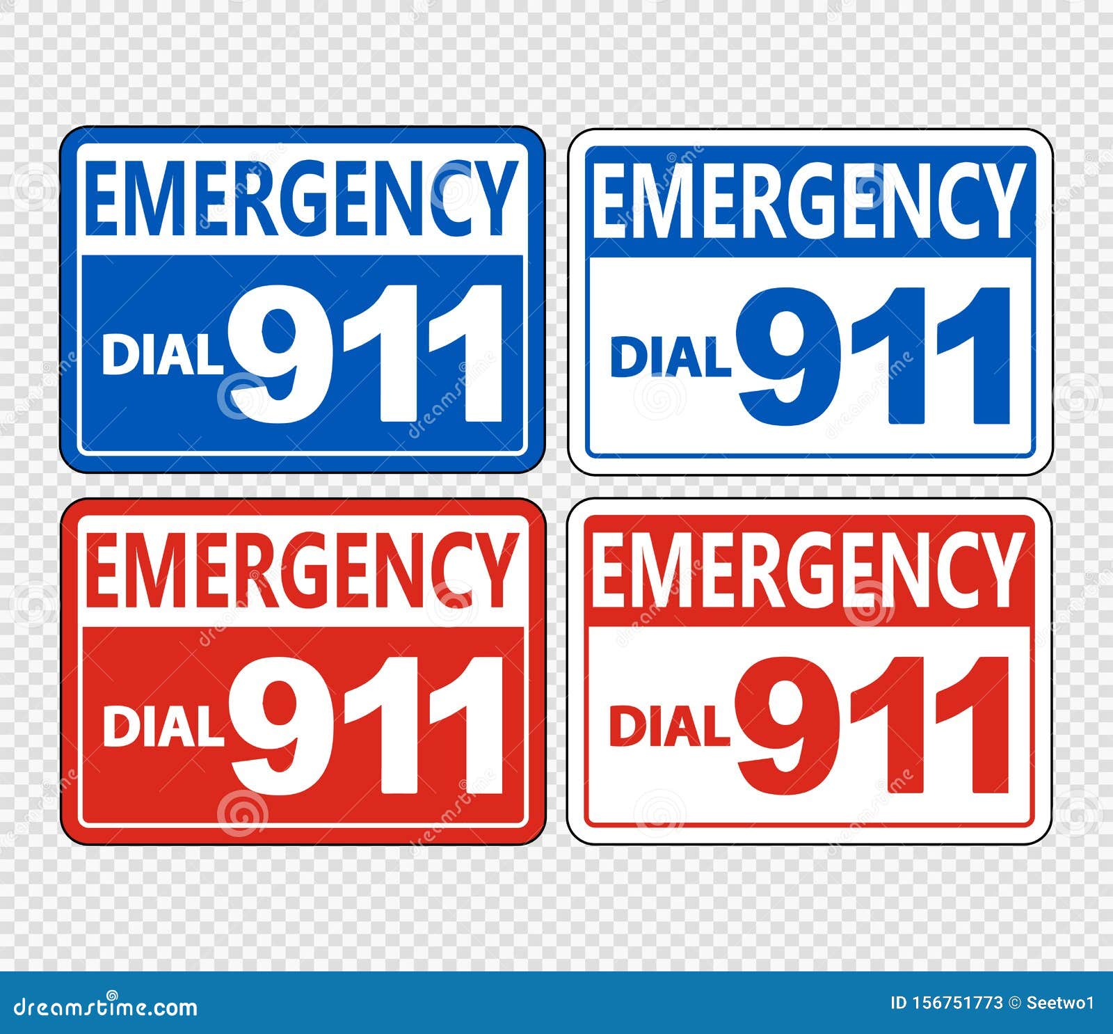 Emergency Call 911 Sign On Transparent Background Stock Vector