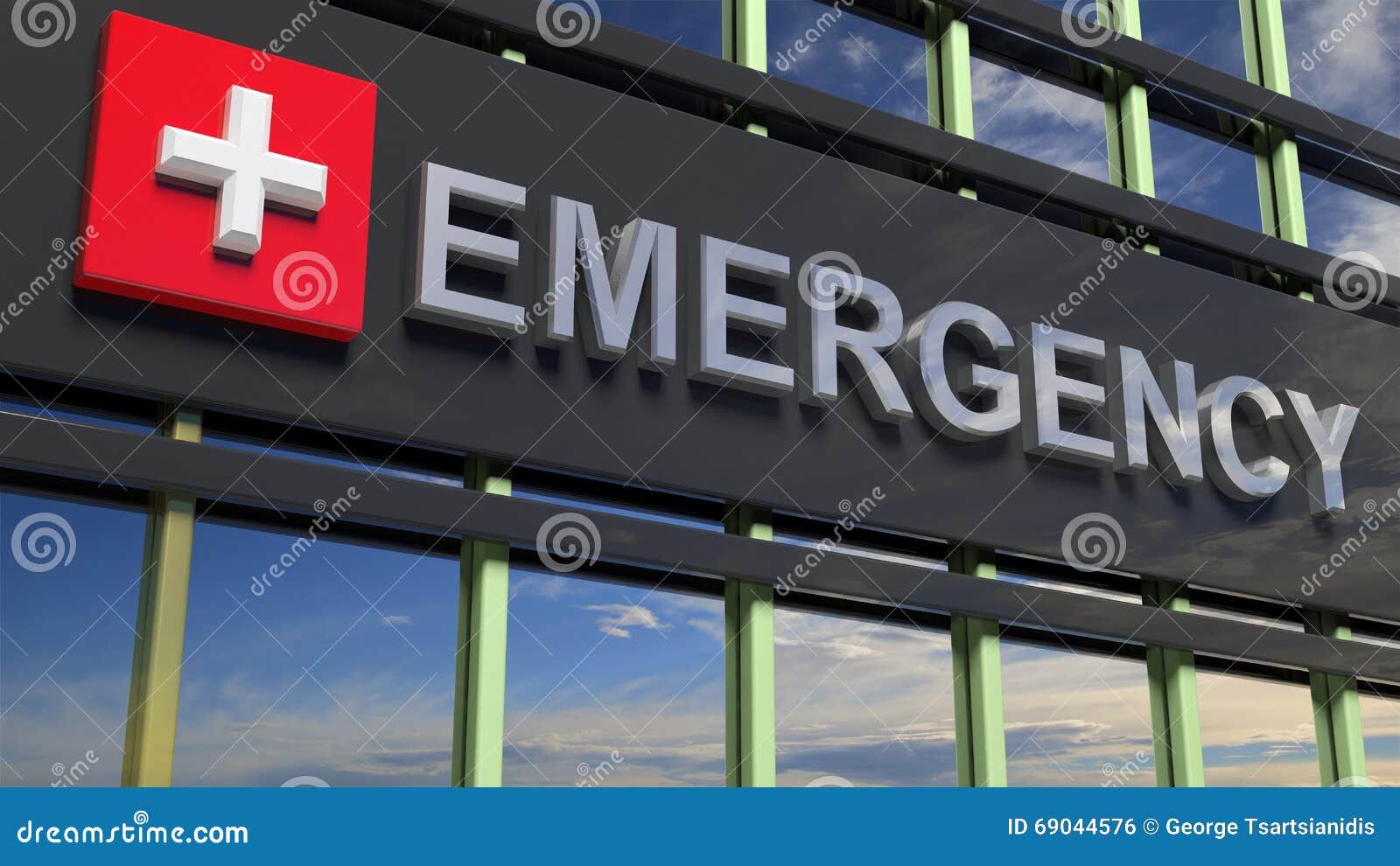emergency department building sign closeup, with sky