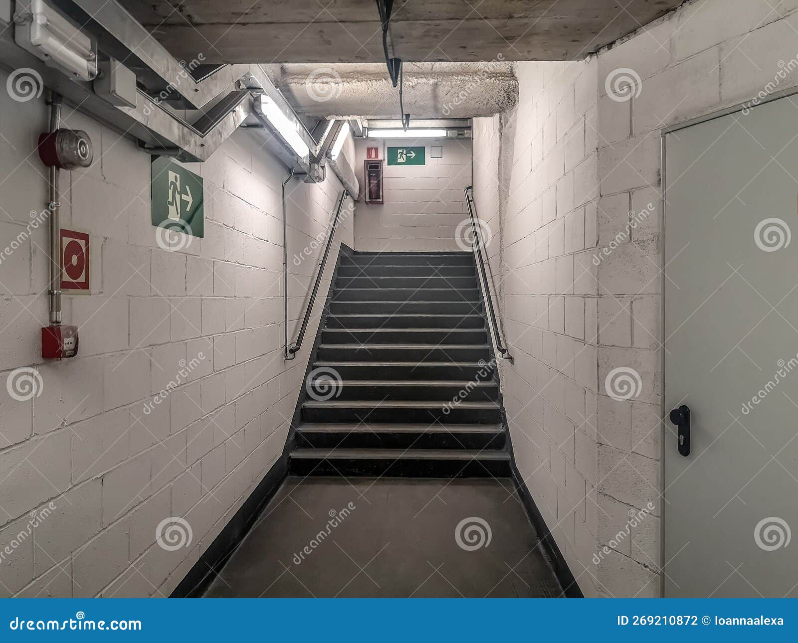 emergency exit at zona universitaria metro station in barcelona, spain