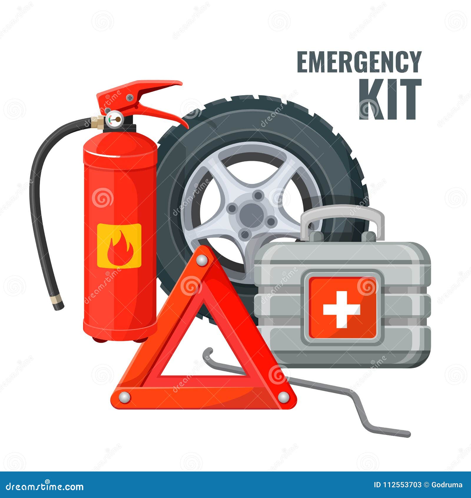 emergency first aid kit and necessary auto service equipment 