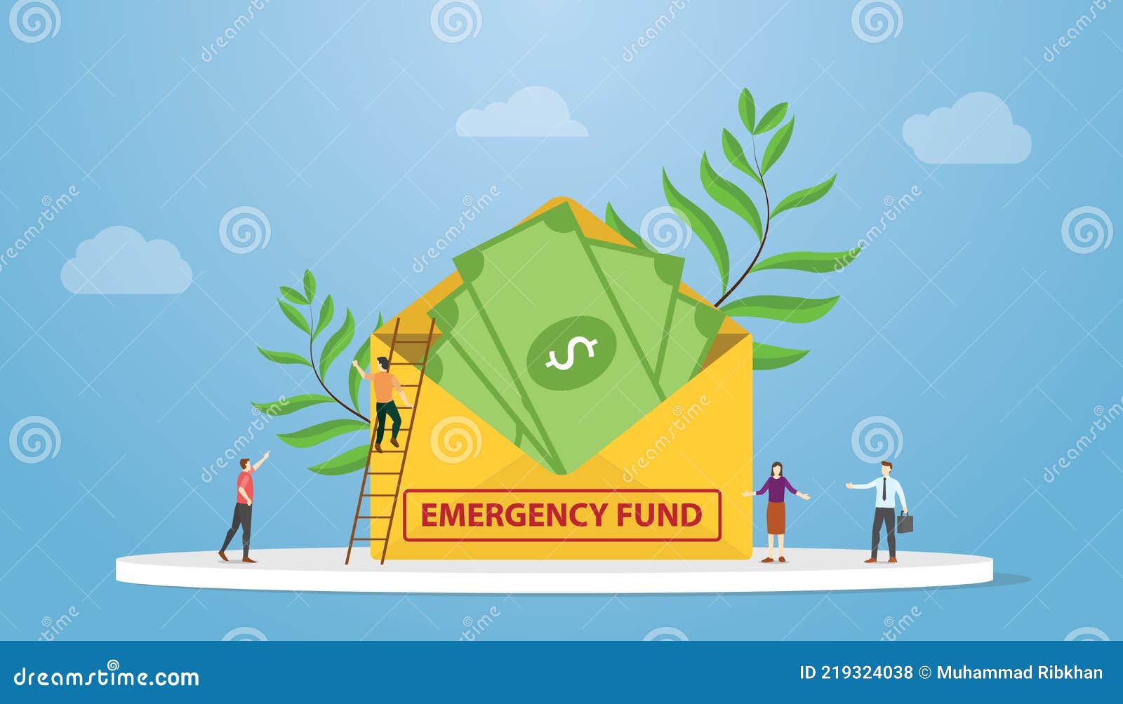 Emergency Fund with Money on Envelope with People Discuss with Modern
