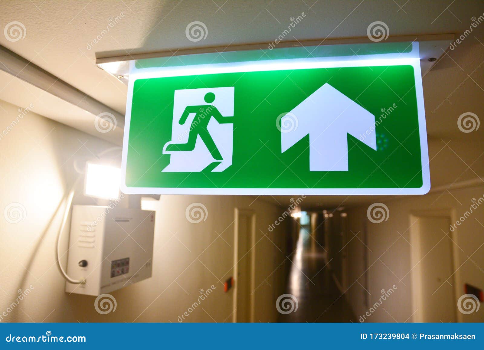Lighted Emergency Exit Sign. RoyaltyFree Stock Photography