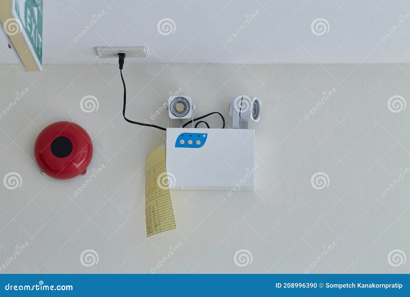 Emergency Lighting Kit with Fire Alarm and Fire Exit Light Sign. Stock