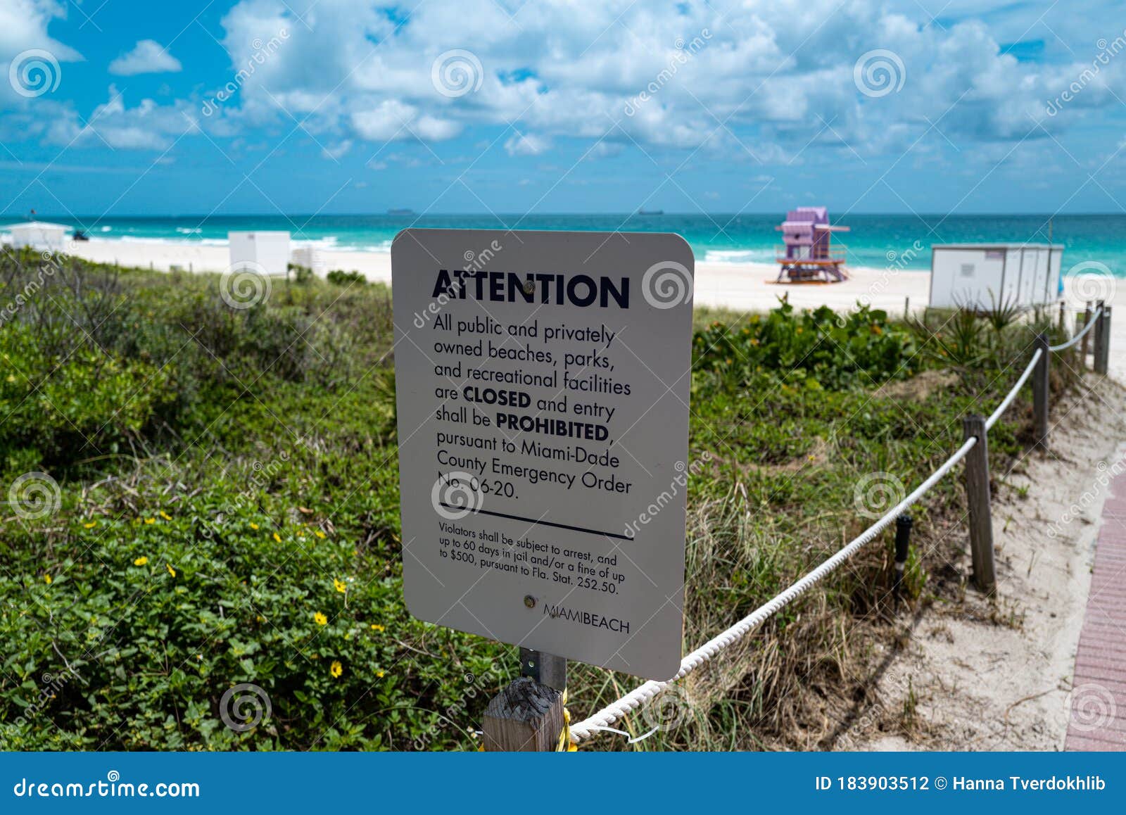 emergency orders miami-dade county. coronavirus, covid-19. miami beach closing sign. beaches closed.