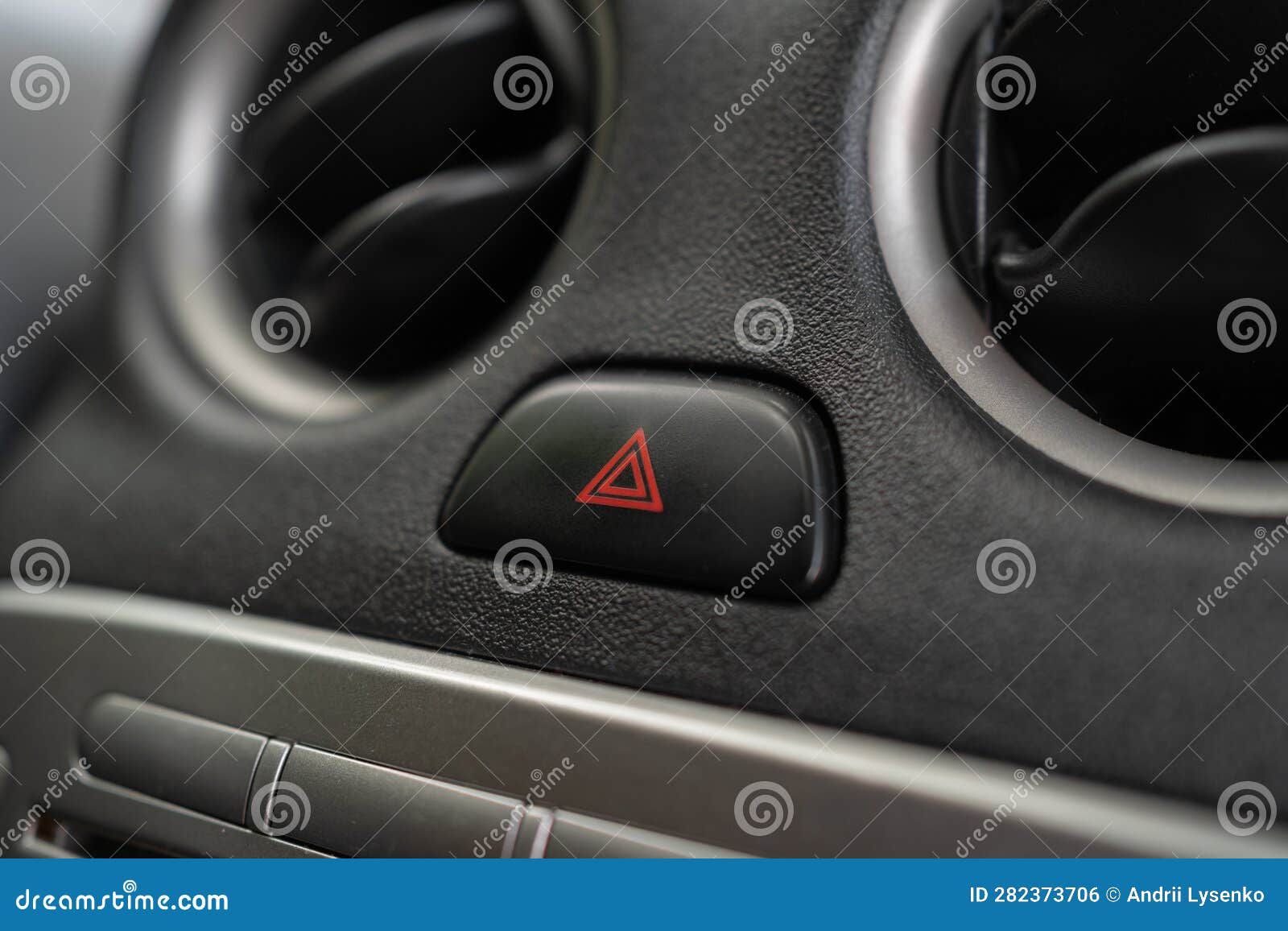 Emergency Stop Button of the Car on the Dashboard, Closeup. Background, Car Emergency Button
