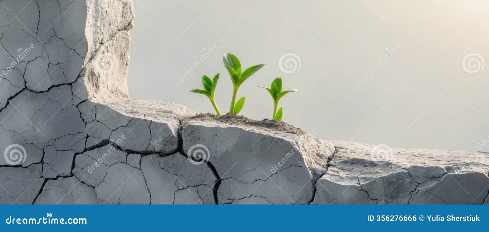 emerging growth concept in business resilience with green sprouts breaking through stone surface