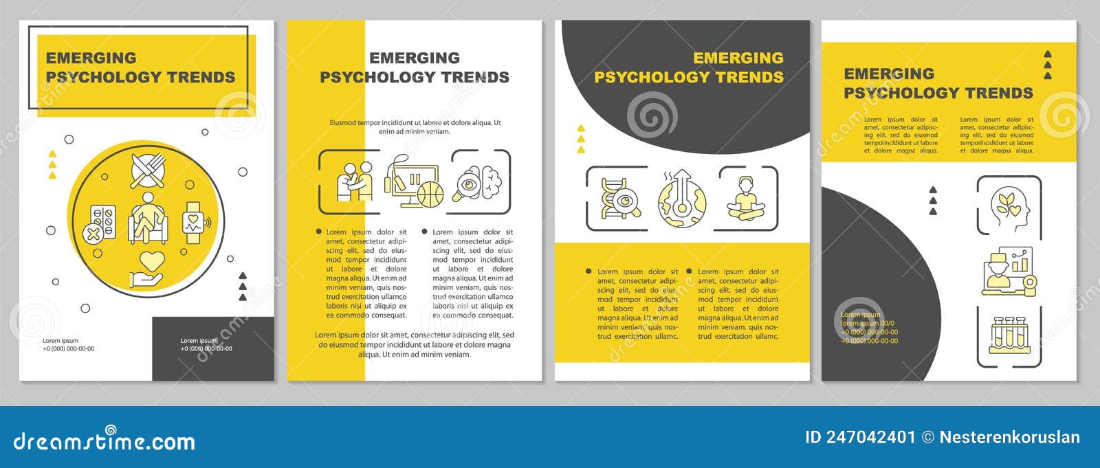 Emerging Psychology Trends Yellow Brochure Template Stock Vector