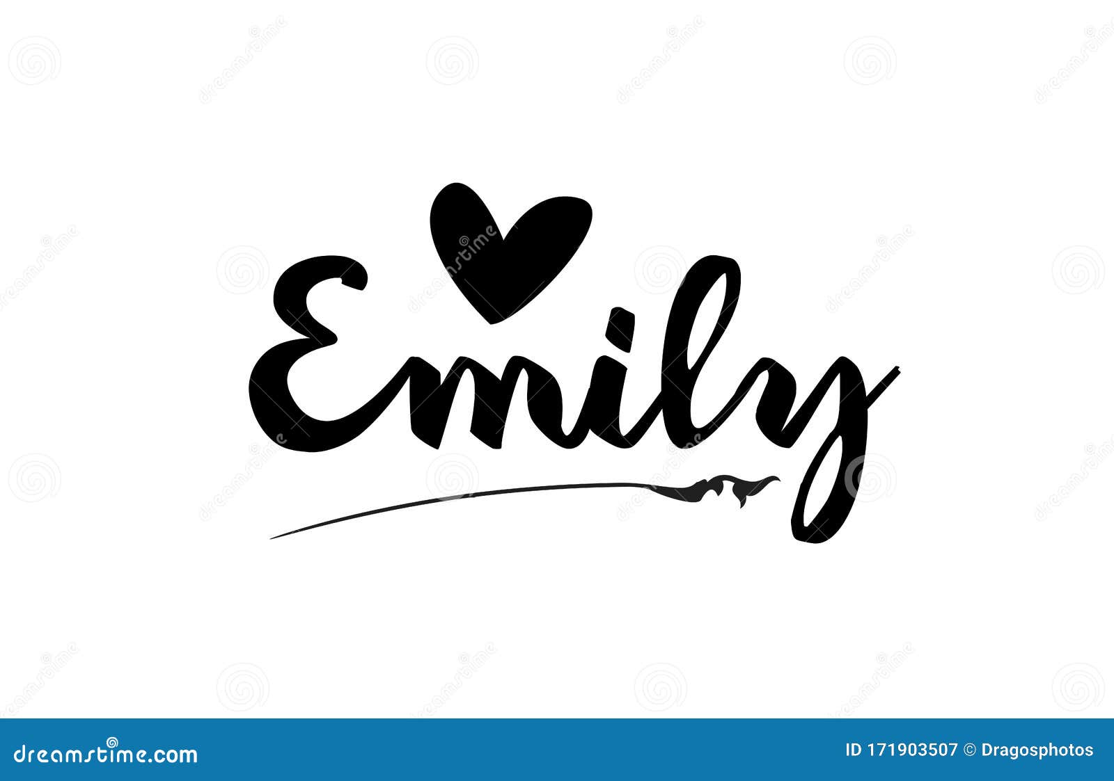 Emily Name Text Word with Love Heart Hand Written for Logo Typography