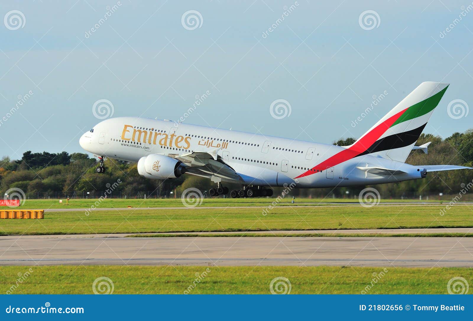 Emirates Airbus A380 Four Engined Large Passenger Aircraft Taking Off ...