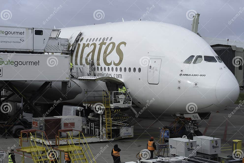 Emirates A380 Aircraft Being Provisioned Just before Departure