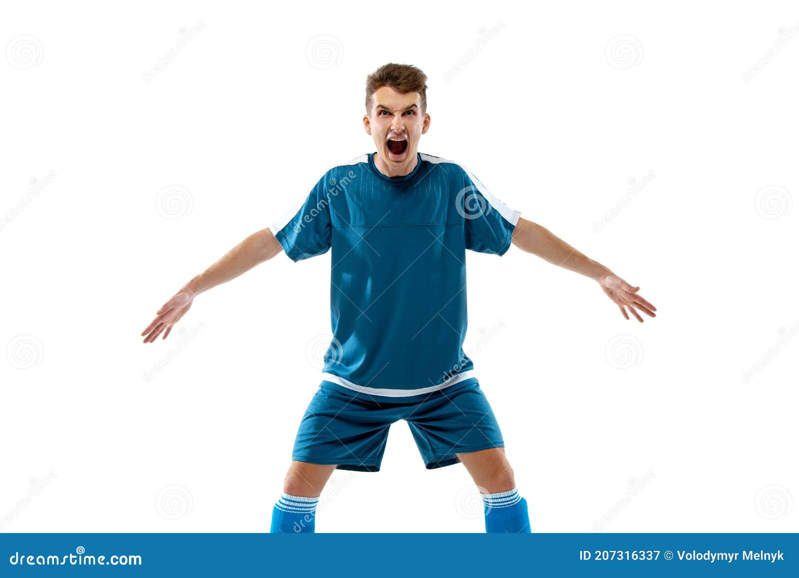 Emoções Engraçadas Do Jogador De Futebol Profissional Isoladas No Fundo Do  Estúdio Branco Excitação No Jogo Foto de Stock - Imagem de efeito, modelo:  207544646