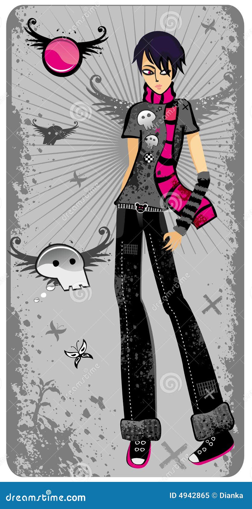 Emo boy stock vector. Illustration of butterfly, punk - 4942865