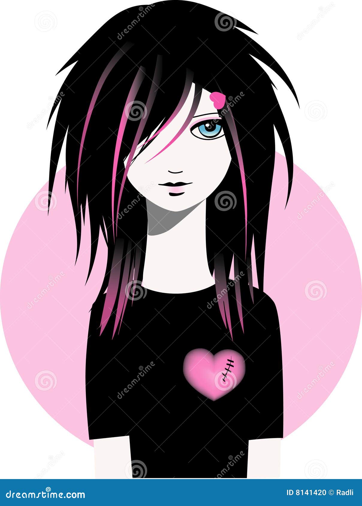 trendy woman short hairs black pink colors . long fringe . fashion beauty  style . emo Japanese . 2930024 Vector Art at Vecteezy