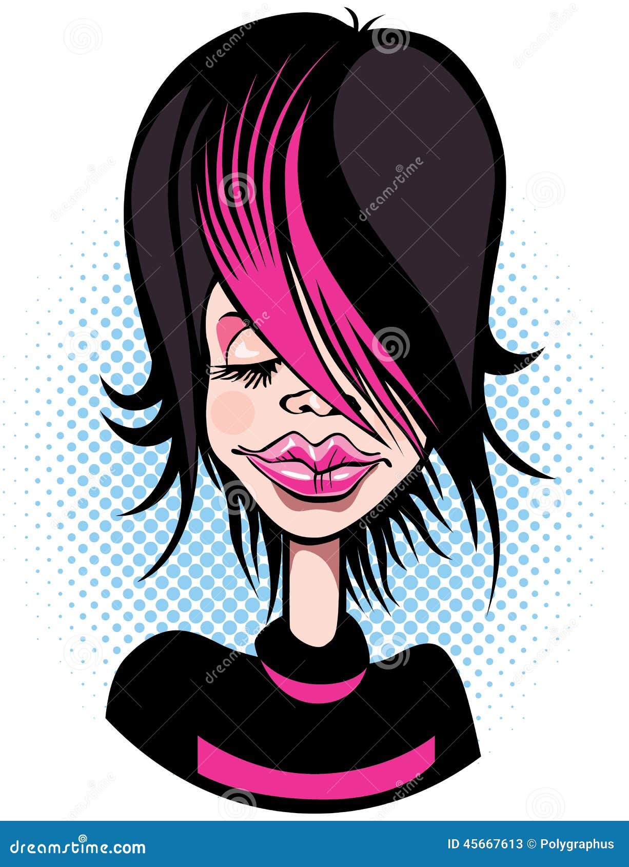 Trendy Woman Short Hairs Black Pink Colors . Long Fringe . Fashion Style .  Emo Japanese . Stock Vector - Illustration of pink, haircutter: 82838656