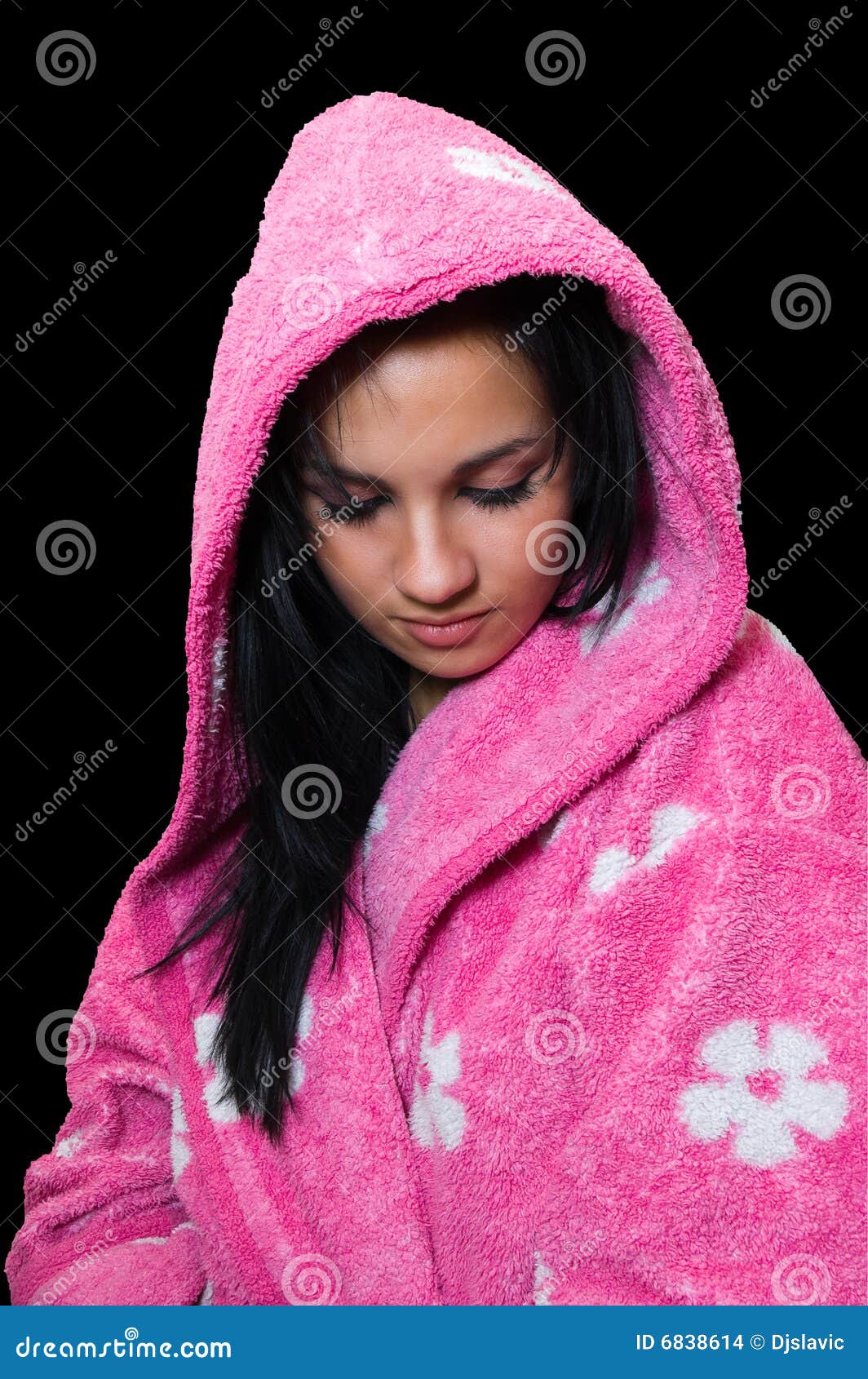 Emo Girl in a Pink Dressing Gown Stock Photo Image of closeup, black