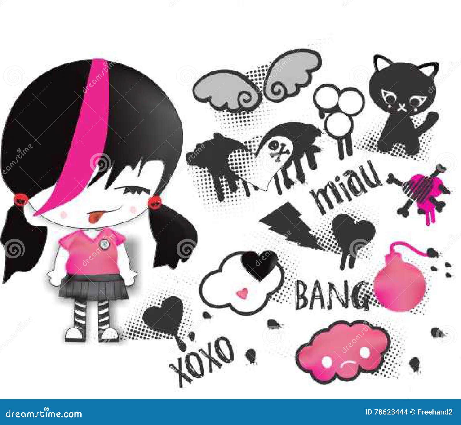 Emo stickers pack stock illustration. Illustration of checked 78623444