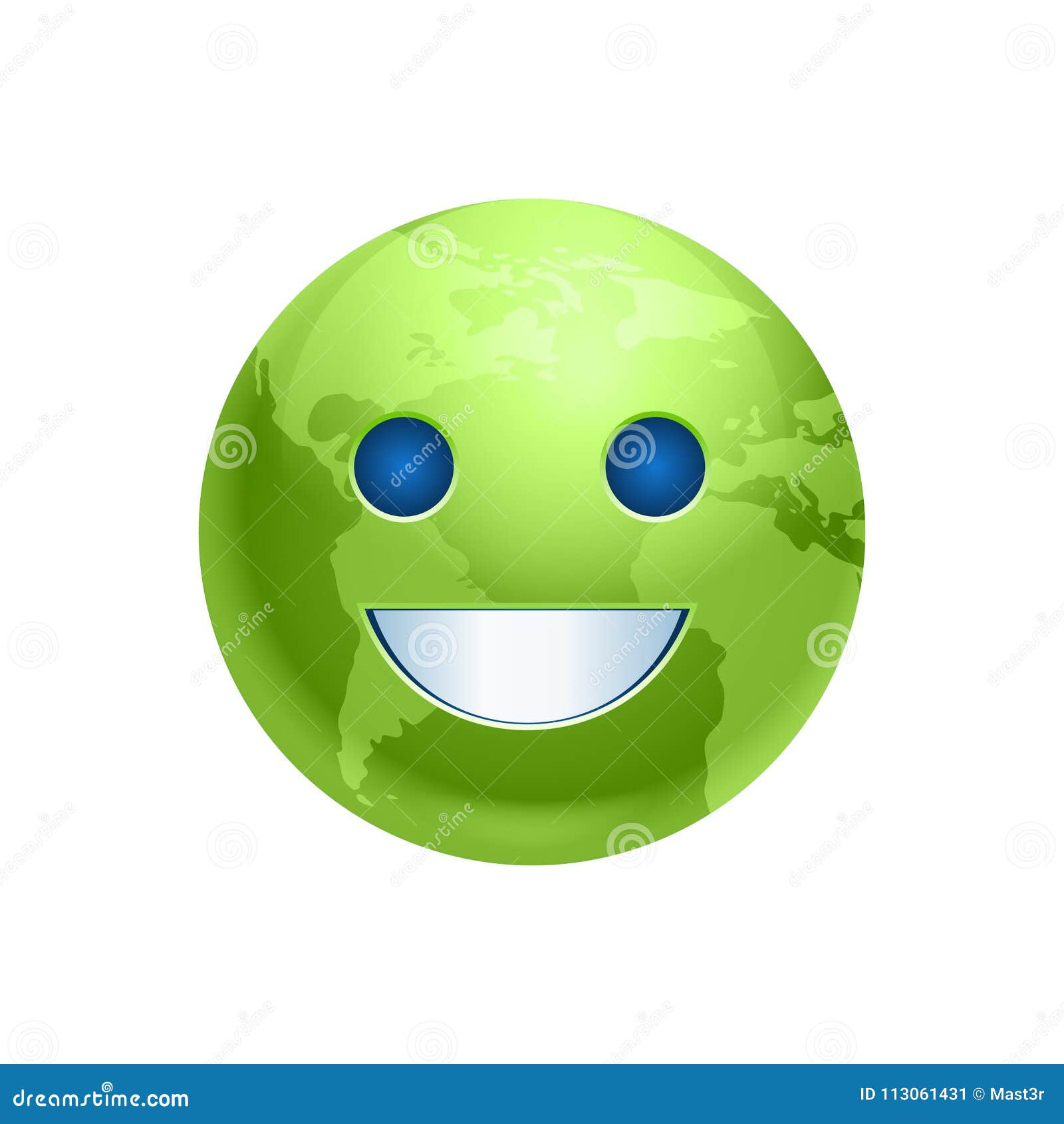 Ejemplo plano del vector de la emoción divertida del planeta del icono de la sonrisa del verde de la cara de la tierra de la historieta