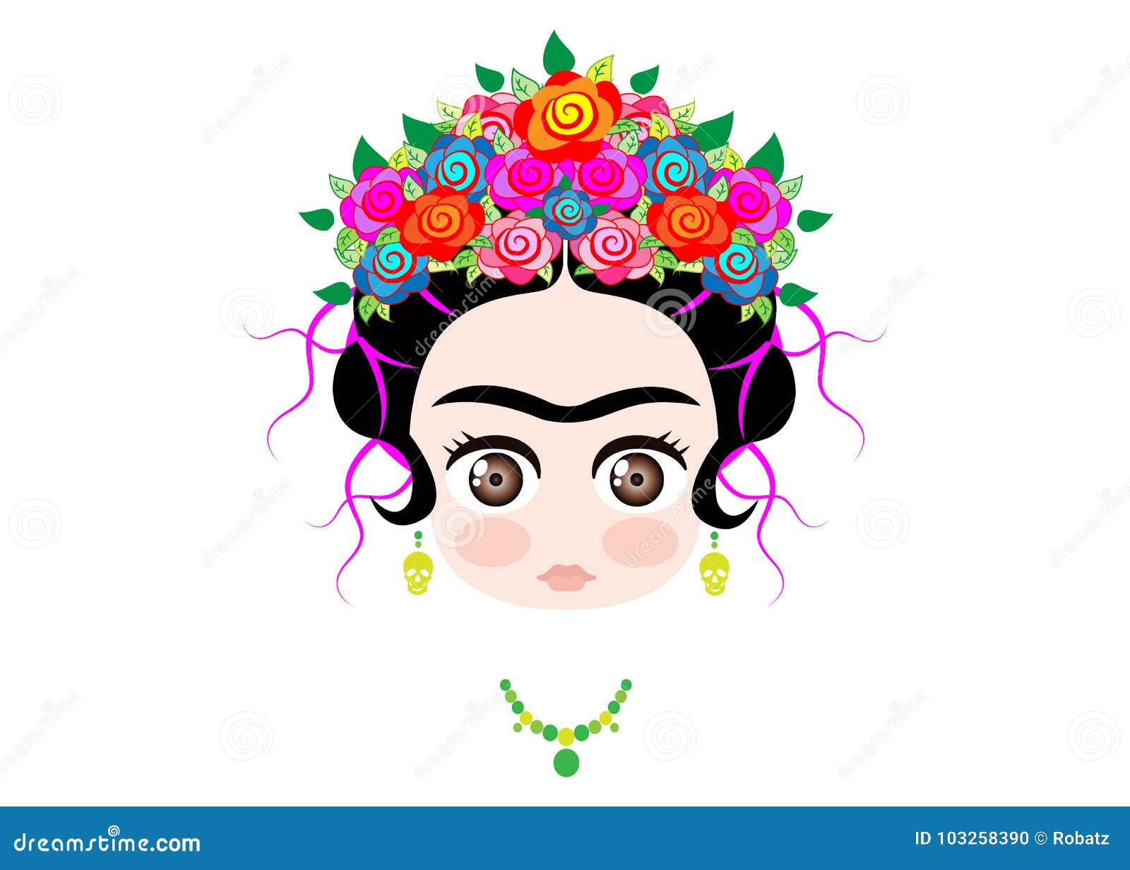 emoji baby frida kahlo with crown of colorful flowers, 